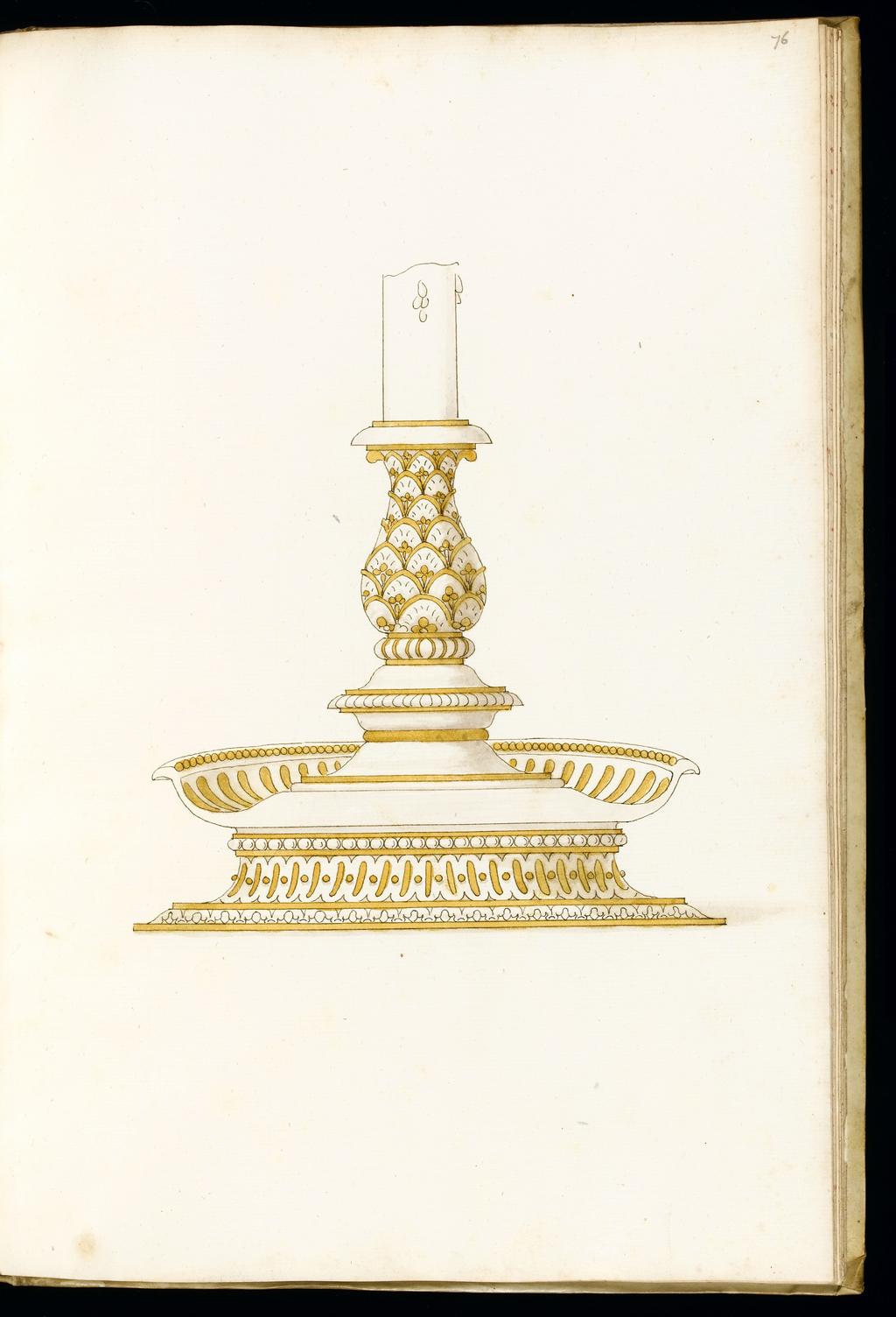 An image of Title/s: Designs for SilverwareMaker/s: Giulio Romano (Giulio Pippi) after (draughtsman) [ULAN info: 1499 ?-1546; Artist, Painter, Mantova, Roma]Description: Sketchbook is bound in vellum and has 101 leaves.Technique Description: pen and brown ink, yellow and grey wash on paper Dimensions: height: (leave size): 397 mm, width: (leave size): 267 mm
