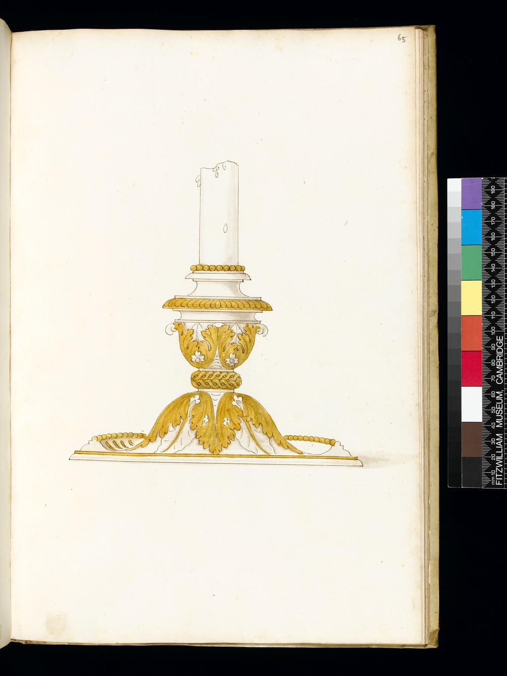 An image of Title/s: Designs for SilverwareMaker/s: Giulio Romano (Giulio Pippi) after (draughtsman) [ULAN info: 1499 ?-1546; Artist, Painter, Mantova, Roma]Description: Sketchbook is bound in vellum and has 101 leaves.Technique Description: pen and brown ink, yellow and grey wash on paper Dimensions: height: (leave size): 397 mm, width: (leave size): 267 mm