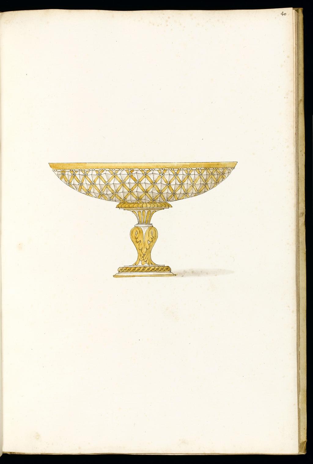 An image of Title/s: Designs for SilverwareMaker/s: Giulio Romano (Giulio Pippi) after (draughtsman) [ULAN info: 1499 ?-1546; Artist, Painter, Mantova, Roma]Description: Sketchbook is bound in vellum and has 101 leaves.Technique Description: pen and brown ink, yellow and grey wash on paper Dimensions: height: (leave size): 397 mm, width: (leave size): 267 mm