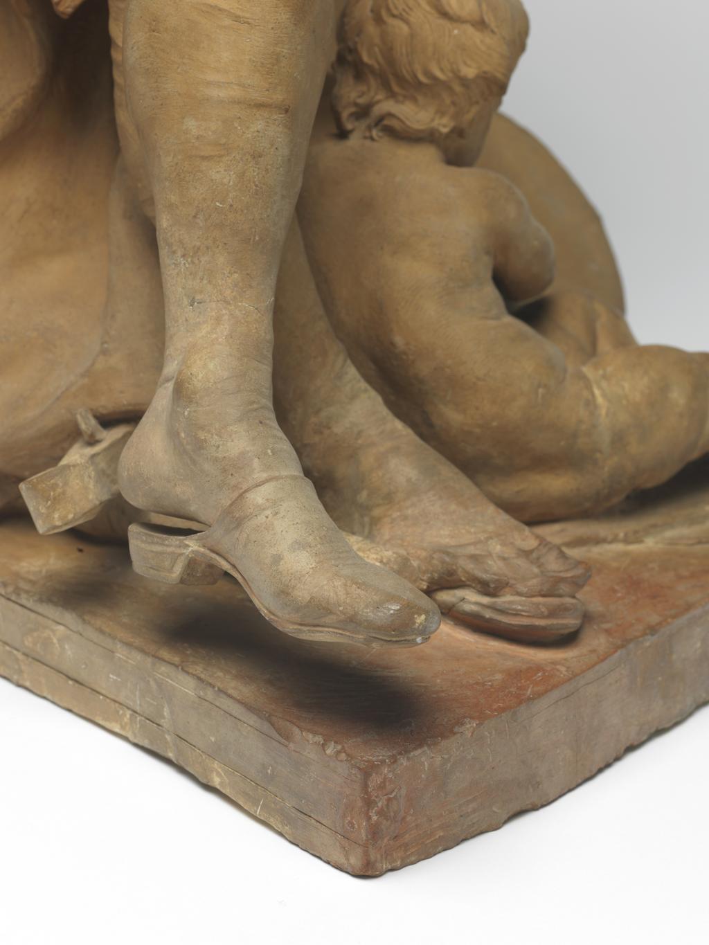 An image of Sculpture/Figure. George Frideric Handel. Roubiliac, Louis François (French, bapt. 1702-1762). Terracotta, hand-modelled and fired, height 47.2 cm, width 26.9 cm, diameter 36.2 cm, before 1738. Rococo. Notes: This is the model for the marble statue erected in Vauxhall gardens in 1738.